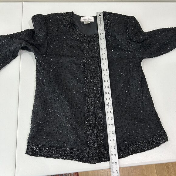 Vintage Laurence Kazar Silk Beaded Womens Jacket MP Black Evening Formal Party - Picture 6 of 11